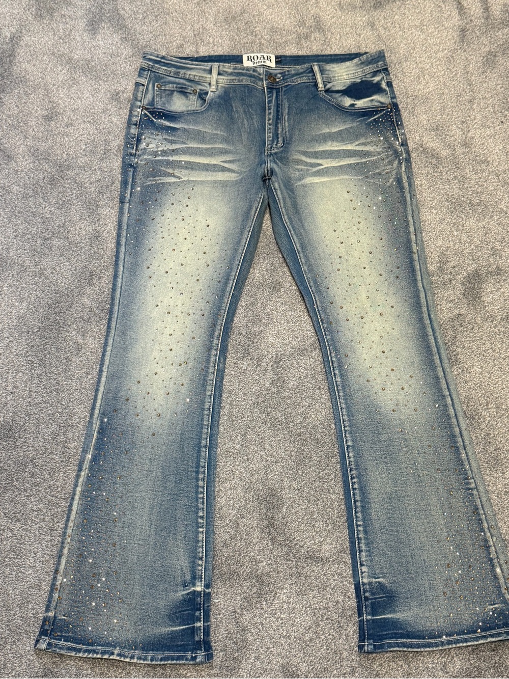 Men's Distressed Blue Denim Jeans with Stud Detail